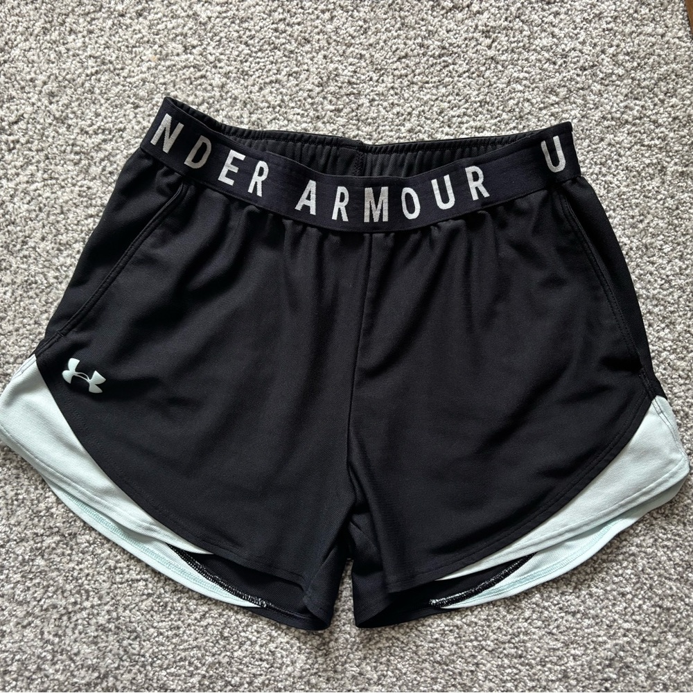 Under Armour Women's Athletic Shorts in Black and Light Blue